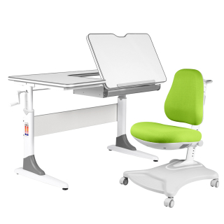 Комплект Anatomica Study-100 парта + кресло белый/серый с зеленым креслом Robin